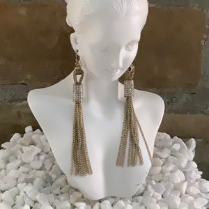 Long Gold CZ Tassel Earrings